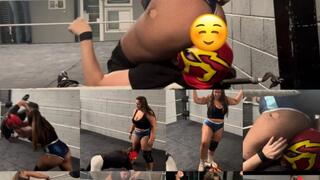 BBW dominates skinny male with face sits, foot on chest, ball busting and stomping