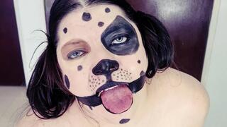 Drooling gagged puppy play