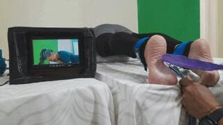 Agatha in face down soles tickling on tropical tv