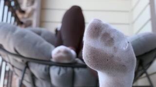 Ignored in Dirty White Socks voyeur while the neighbors stare