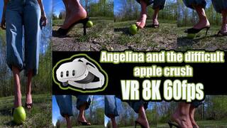 VR 8K 3D Virtual Reality - Angelina and the hard apple that's almost impossible to crush She tries barefoot, with her sandals, and her weight, but the apple remains steadfast until the end