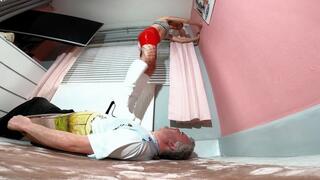 Danielle Red PVC Skirt Fishnet Tights & Chunky White Boots Trample FLOOR CAM (4K)