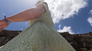 Public Beach Peeing under skirt no panties