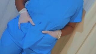 Nurse's condom breath play wearing medical gloves