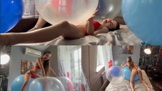 Nastya plays with big balloons
