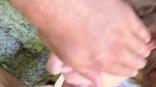 Slut gives outdoor blowjob in nature on first date