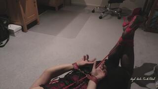 Helen Selfbondage Hogtied and Ballgagged in Nylons and High Heels