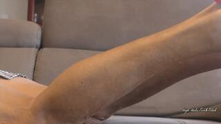 Mature Lady Calf Muscle Play on Sofa with Red High Heel Slingbacks