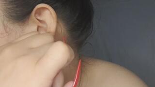 Ear lobes fetish , Trying earrings on her