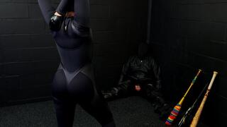 Black Bodysuit Fury: Kicks & Crop Unleashed