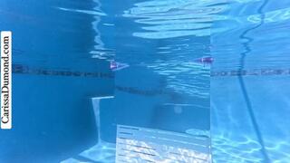 Carissa strips off her panties and dances nude underwater in the mirror