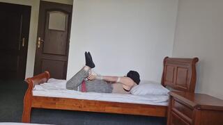 Mily hogtied on bed
