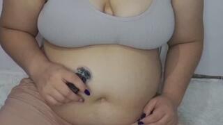 The fat woman's stomach growls