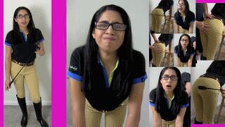 eRica finds out her riding lessons are not free! She gets spanked over her Jodhpurs with a ridding crop!