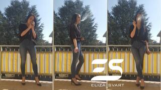 Smoking before going out for dinner with cig crush in high heels