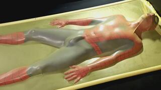 Spider-man trapped in a transparent vacbed