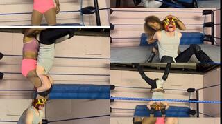 Mixed wrestler female Piledrivers skinny male