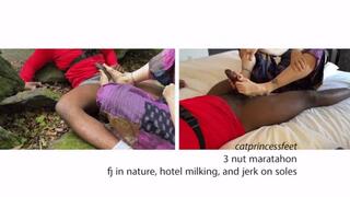 Jerked his dick with my toes in a forest, then at the hotel, then he jerked off on my soles, huge ropes of cum! size 9 milf feet on bbc, marathon 20, nuts 1-3