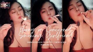 Horny or Concerned Smoking Girlfriend - Smoking Illegal Cigarette Carnival Red White Filter- ASMR - POV - RP