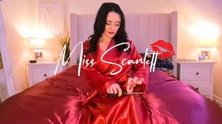 Scarlett's sexy long red satin robe rip (destruction)