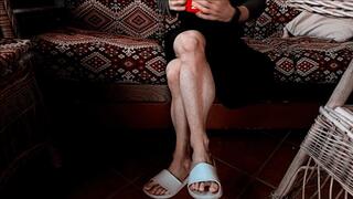 Iron Ivy, having a coffee, showing calves