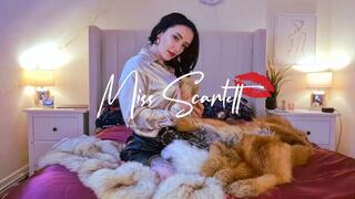 Scarlett fucking her fur collection in satin and leather