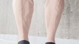 In tye dye shoes and calves