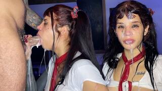 Deepthroat filled with Milk and Puke to pass the exam!