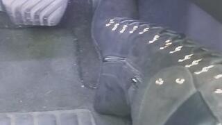 Hard revving in black wedge boots