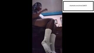 Caribean_feet11 dirty socks over pantyhose at desk