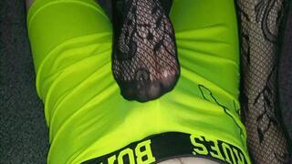 Footjob in pantyhose through panties WMV