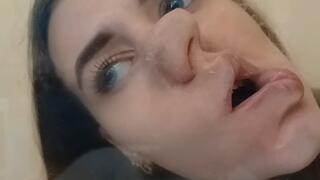 Hot passionate kisses through glass