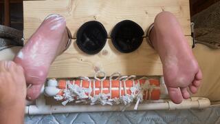 Tickling with Lotion - lotion on big wide feet and tickling