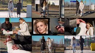 Bonnie SLWC Crutching amd Tickled at the Train Station