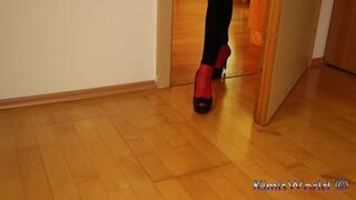 Red Stockings & Black Peeptoes – Slow Dangling Tease