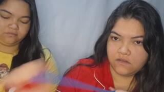 Popping balloons with my twin