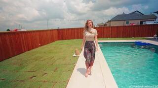 Kate goes for a Swim in a Tight Shirt and Satin Pants