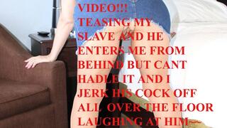 DOMME LAUGHING IN SLAVES FACE AS SHE JERKS HIM OFF ALL OVER THE FLOOR