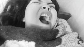 Yawning Sleepiness in Black and white