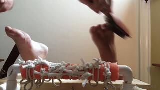 Tickling with Lotion from Below - lotion on big wide feet and tickling view from below