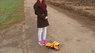 toy car crush in nike sneaker