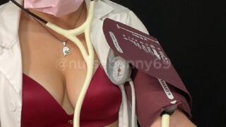 Self BP Cuff Vitals Exam Vintage Nurse White Stethoscope Lingerie to Nude