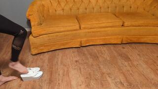 Fifi tries to walk on slippery monster slime covered floor wearing modified platform wedge flip flops *discounted replay*