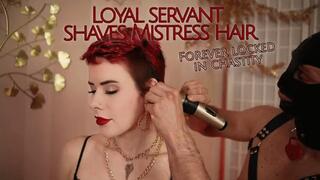 Slave in chastity shaves Mistress' hair with clippers - shaving - hair fetish - buzzcut woman