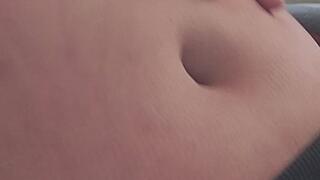 In the morning sitting in a gamer chair rubbing my belly and navel