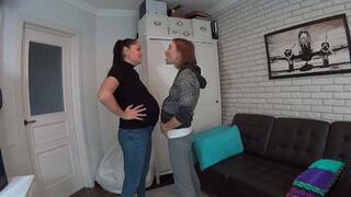 Pregnant women catball fight belly to belly and nose to nose P