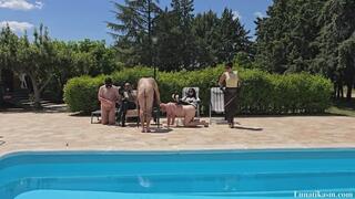 Multiple caning at the pool Full clip _Mistress Lunatika