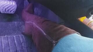 Spicy revving in brown knee high heel boots