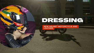 dressing new helmet motorcycle and leather