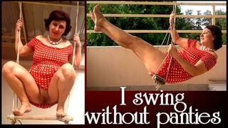 Regina Noir housewife swinging without panties on a swing outdoors Slow motion
